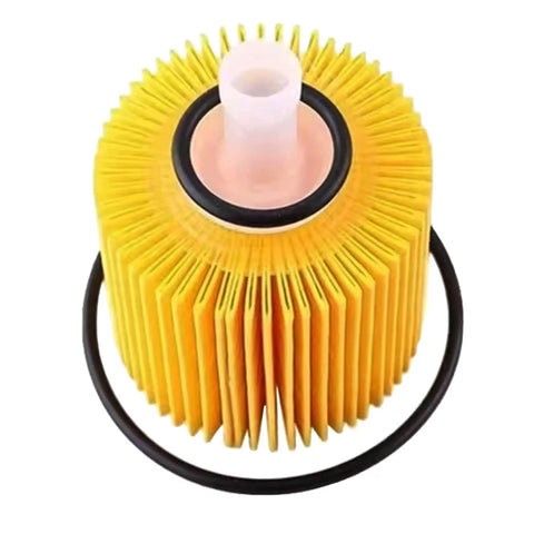 Oil Filter Kit 10 Pack 04152-YZZA3 With Oil Drain Gasket For Toyota And Lexus, close-up of yellow filter and gasket