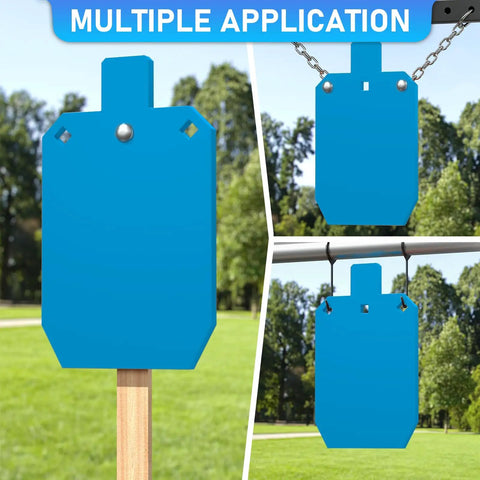 Torso Silhouette Steel Target For Shooting, One Half Inch AR500 Steel, Laser Cut 7 By 12 Inch Blue Target In Outdoor Range Setup