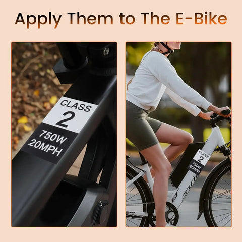 8 Pack E Bike Class 2 Identification Sticker Set For 750W 20MPH Rating Waterproof Vinyl Decals on eBike frame
