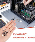Top Shelf Computer Screws Assortment Kit Featuring 180 Nickel Plated Fasteners in hand, ideal for PC case modding.