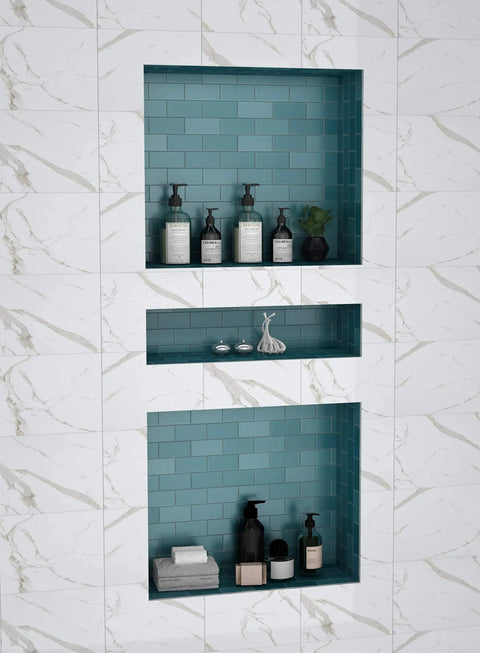 Recessed Shower Niche ABS Plastic 16x34 Inch Waterproof Shower Cube With Textured Finish One Piece Injection Molded 4 Inch Depth