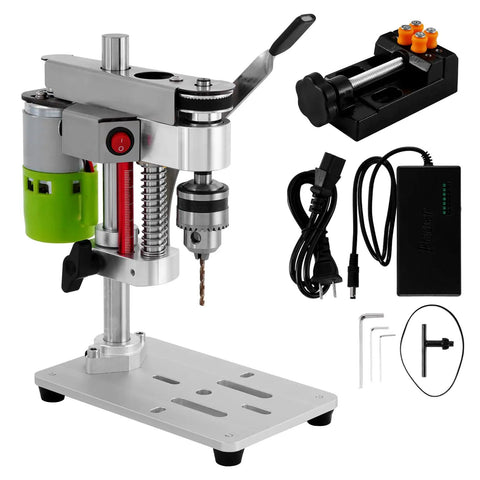 Mini Benchtop Drill Press With Bright Work Light For Precise Woodworking Jewelry And Crafts Rear Mounted 795 Motor Small Bench Drilling Machine B10 Chuck And Belt Guard Ideal For Hobbyists And Pros with accessories