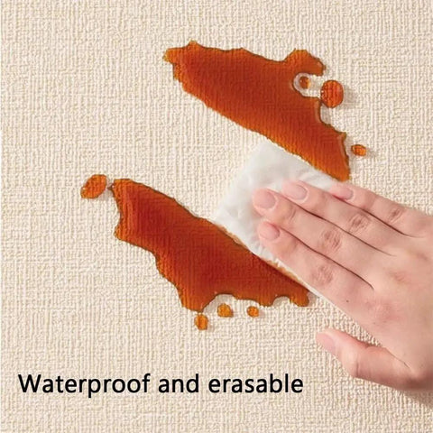 Demonstration of cleaning spills on Soft Pink Concrete texture wallpaper, showcasing Stress Free Peel And Stick Wallpaper Roll, Removable Self Adhesive Vinyl.