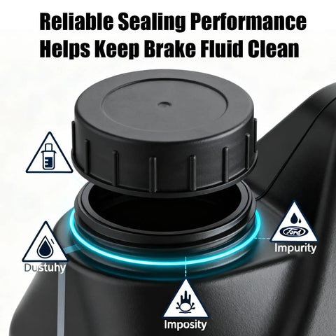 Brake Filler Master Cylinder Fluid Reservoir Cap Fits Ford F-150 Expedition Excursion E-Series F-250 F-350 And Lincoln Navigator Replacement F88Z-2162-AA showing sealing performance details, black cap on reservoir