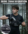 Man wearing tactical 12L Hydration Running Vest for Men With On the Go Storage for Running and Cycling in a forest setting