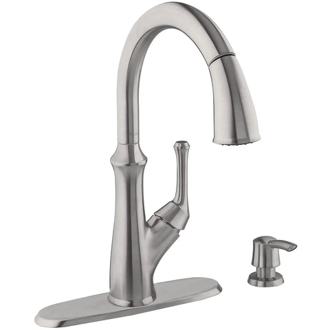Tamera Kitchen Faucet With Pull Down Sprayer And Soap Dispenser No Fuss Quick Install Single Handle High Arc Spout Stainless Steel Finish