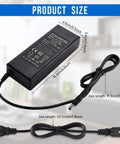 12V 8A DC Power Supply Adapter 96W Wide 100 To 240V AC Input To DC Transformer 3 Prong US Plug Barrel Jack 5.5mm By 2.5mm Safe Over Voltage Over Current Short Circuit Protections Rock Solid For CCTV Routers LED Gear, with cable lengths shown