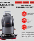 28-Inch Commercial Floor Scrubber With Dual Brushes And Pad System, 14.5-Gallon Tank, Self-Propelled Traction Drive