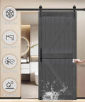 Deep Gray MDF Barn Door With British Brace Knotty Style, 48 By 84 Inches, installed with sliding door hardware kit