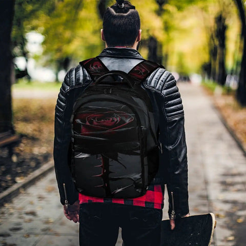 Dope Thorned Rose Bloom Printed Unisex Backpack with Large Capacity Durable Polyester Daypack Breathable Design in park setting