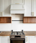 5 Pack Solid Brass Cabinet Pulls With Six And A Quarter Inch Hole Centers in Brushed Matte Gold on white kitchen cabinets