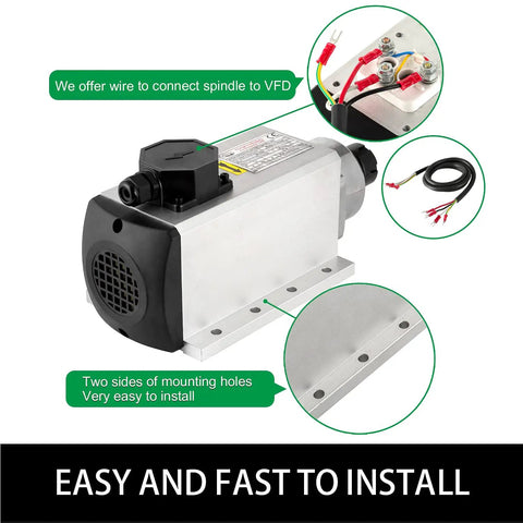 Plug And Play 4KW 220V CNC Spindle Motor Kit With Air Cooled Spindle VFD Inverter ER25 6mm Collet Aviation Wire And Drill Bits showing installation steps