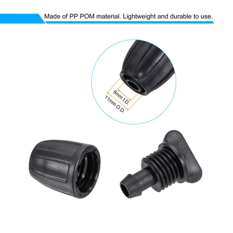 Drip Irrigation End Cap Barbed Fitting For 8Mm And 11Mm Tubing Ideal For Garden Farm Greenhouse Or Sprinkler Systems Durable Black Plastic