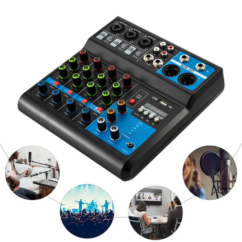 5 Channel Audio Mixer With Bluetooth USB MP3 Stereo 48V Phantom Power Pro DJ Mixing Console For Studio Karaoke Live Sound
