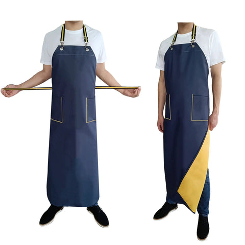 Heavy Duty Waterproof Rubber Apron With Pockets For Dishwashing And Restaurant Use 47 Inch Adjustable Neck Strap displayed by men