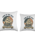 Two Patriotic Sailboat Throw Pillow For 4th Of July, Red White And Blue USA Pride Decor with ship and 'Land of the Free' motif.
