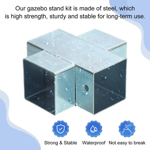 4 Way Gazebo Brackets Kit For 1.6 X 1.6 Lumber Square Tube Cross Clamp Corner Brackets Outdoor Patio Gazebo Post Base DIY Set Durable Galvanized Steel 4 Pack