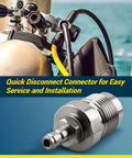 DIN Valve Scuba Adapter For Paintball And Scuba Fill Stations, 8mm Quick Disconnect Fitting shown with scuba gear
