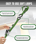 Easy to use soft loops for Heavy Duty Ratchet Tie Down Straps Workhorse Cinch Lockdown 1500 Lbs Break Strength 1 Inch By 15 Feet