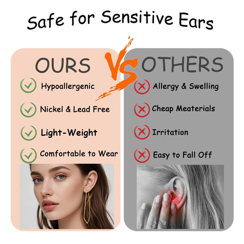 Comparison chart showing benefits of 18k Gold Large V Shaped Dangle Earrings for Women versus other earrings.