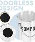 Stainless Steel Countertop Compost Bin 1.3 Gallons Odorless No Stink With Carbon Filter Airtight Lid Indoor Kitchen Companion