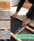 Person installing Heavy Duty Black Underlayment Roll With Adhesive Strip For Vinyl Laminate Engineered Wood Floors 6 Mil thick.