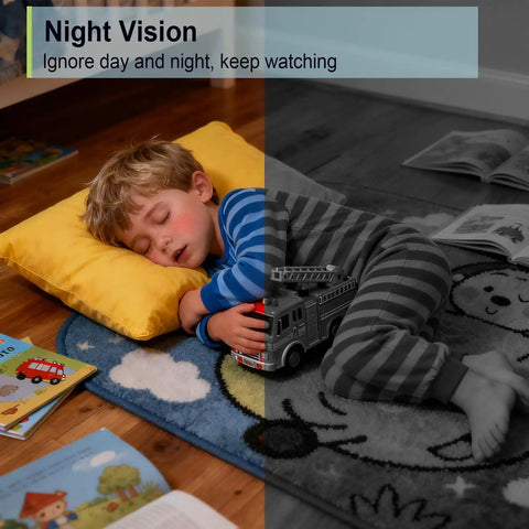 Indoor 2K HD WiFi Security Camera For Home Use With Phone App Two Way Audio Night Vision And 24 7 SD Card Storage Pet Baby Monitor Keeps An Eye On The Fam And Pets Works With iOS And Android 2.4G Only used to monitor a sleeping child with night vision.