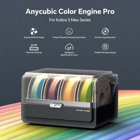 ACE Pro Multi Color Filament Dryer Box For Kobra 3 Max with Auto Backup and Smart Identification, showing colored filaments inside.