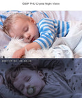 Two Pack Baby Monitor System With Cameras And Audio, 1080P Full HD Night Vision showing sleeping baby day and night views.