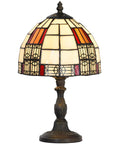 Color Block Tiffany Style Stained Glass Table Lamp, 8-Inch Lampshade, 13-Inch Tall, Handmade Glass Shade, Front View
