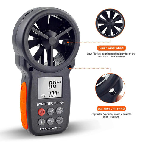 Handheld Anemometer Wind Speed And Airflow Gauge With Temperature And Wind Chill, Pro Grade Digital Meter For HVAC And Drones