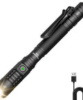 Rechargeable EDC Tactical Flashlight With Dual Switch And Turbo Button 1500 Lumen Beast Pen Light, black with USB-C cable