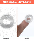 50 Pcs NFC Tags Stickers With NTAG215 Chip Rewritable Transparent Adhesive Labels Round 1 Inch Coins, waterproof detail shown