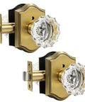 Vintage Crystal Glass Door Knobs Interior Privacy for Bedroom and Bathroom Antique Brass Locksets with Push Pin Inside Lock 2 Pack