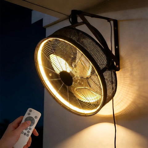 20-Inch Wall Mounted Fan With Lights, 360 Degree Tilt, Remote And App Control, 6 Speed Reversible, 3CCT Dimmable installed on wall