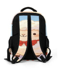 Back view of Star Spangled Lamb Print Unisex Backpack showing lamb print shoulder straps and black breathable polyester material.