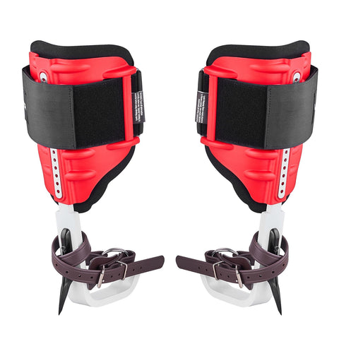 Height Adjustable Tree Climbing Spikes Set with straps and protectors, pro grade lightweight aluminum spurs for arborist work.