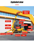 Exploded view of Mini Portable Crawler Crane Rig With Smart Wireless Remote Hydraulic Lift Machine, showing components like main boom and rubber track.