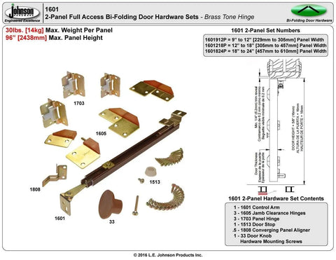 Top Tier Full Access Bi Fold Door Hardware Set Rock Solid Build with various components for 1 1/8 to 1 3/4 inch panels.