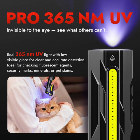 Rechargeable 1500 Lumen Pocket Flashlight With Magnetic Base And Clip Your Go To EDC Light for pet stain detection on cat