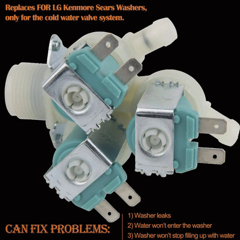 Cold Water Inlet Valve Replacement For Washer 5220FR2075L With 2 Outlets At 45 Degrees Left, fits LG Kenmore models