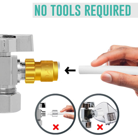 Quarter Inch To Three Eighths Inch Female Threaded Compression Reducing Adapter in use, easy install without tools