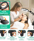 Beautician using Real Glass Magnifying Desk Lamp with 3 In 1 LED Lighting, Clip On Base Clamp and Floor Stand for precise work