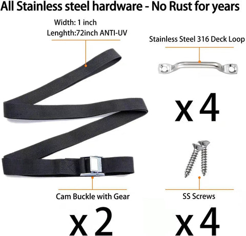 78 Inch Battery Tie Down Strap Kit With Stainless Steel Cam Buckle, Heavy Duty Battery Box Hold Down Lashing Straps, Deck Mounts And SS Screws, 600D UV Resistant Webbing For A Strong, Secure Mount