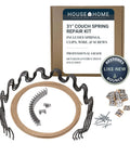 31 Inch Sinuous Spring Repair Kit For Recliners And Sofas With Heavy Duty 8 Gauge No Sag Zig Zag Springs A Permanent Fix For Sagging Cushions And Broken Furniture Support Four Pack displaying springs, wire, clips, and screws.