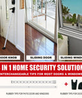 3 In 1 Door Security Bar And Barricade For Home Apartment Or Travel with adjustable iron lock bar, interchangeable caps for doors.