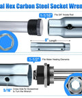 Diagram of dual hex carbon steel socket wrench with different sizes for All In One RV Water Heater Maintenance Kit With 4 Piece Anode Rod Electric Heater Element Dual Hex Wrench And Tape Replacement Kit For Suburban RV Parts Road Trip Ready Hot Water Upgrade With No Fuss.