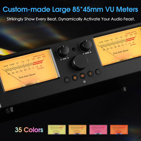 VU3 Pro Dual Analog VU Meter For Audiophiles 2 Way Amplifier Switch And Speaker Selector 2 In 2 Out Audio Switcher Box With DB Panel Display, black aluminum, 85x45mm