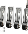 No Sweat Vertical Track Roller Wheels For Sliding Doors Bottom Guide Set with four chrome rollers and screws for quick installation.