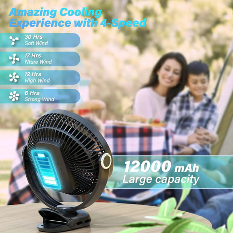 Power-Packed 12000mAh Clip-On Fan With 8 Inch Blade, 30 Hour Runtime, Ultra Quiet Operation, Heavy-Duty Clamp, USB Desk Fan